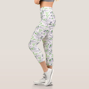Leggings Capri Green Golf Icons Motif
