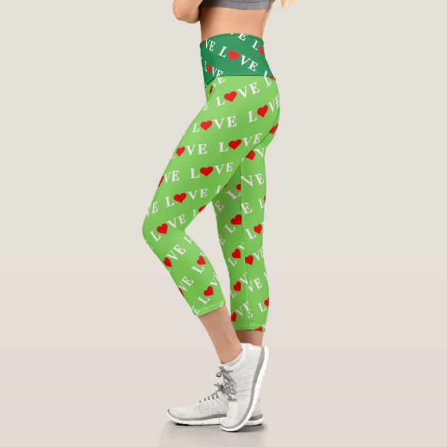 Leggings Capri Green LOVE Motif élégant Lime Green (Gauche)