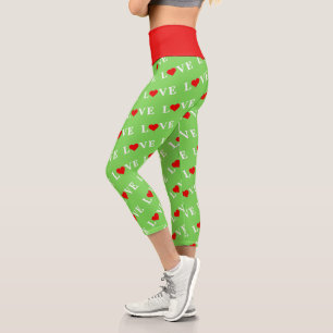 Leggings Capri Green LOVE Motif élégant Lime Green