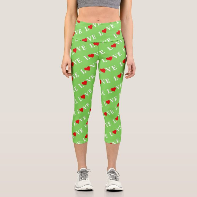 Leggings Capri Green LOVE Motif élégant Lime Green (Recto)