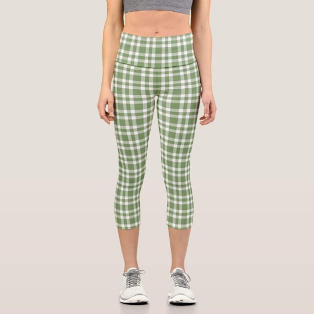 Leggings Capri Green White Plaid Pattern (Recto)