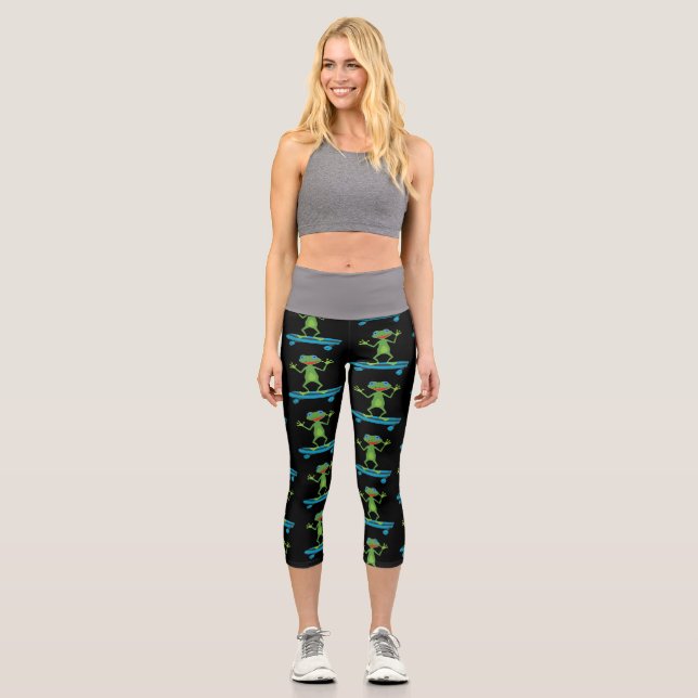 Leggings Capri Grenouille de skate Funny Planche à roulettes Amat (Recto)