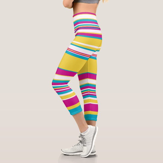 Leggings Capri Gris complexes -Turquoise, Jaune, Rose et Blanc (Gauche)