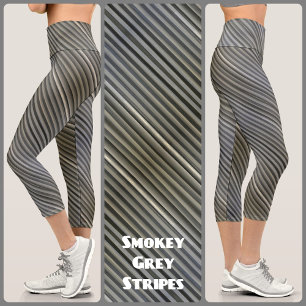 Leggings Capri Gris et Noir Rayures Monochromes Fumées Chic