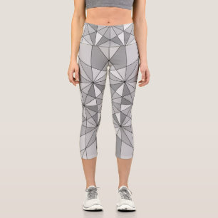 Leggings Capri Gris noir blanc Motif Mosaïque Triangle rétro