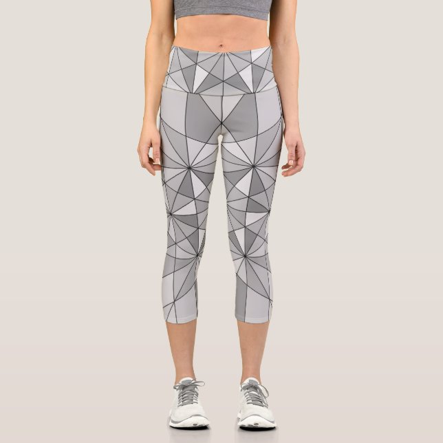 Leggings Capri Gris noir blanc Motif Mosaïque Triangle rétro (Recto)
