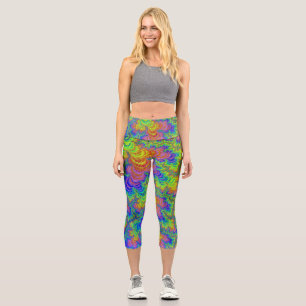 Leggings Capri Groovy Coloré Boho Hippie Trippy Arc-en-Ciel Fract