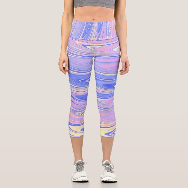 Leggings Capri Groovy Éclectique Quirky Ondulé Pastel Abstrait (Recto)