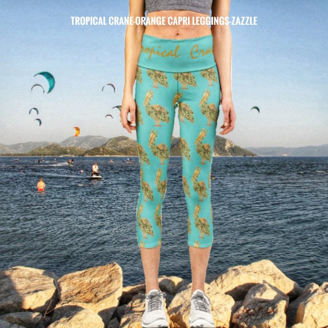 Leggings Capri Grue tropicale-Orange (Créateur téléchargé)