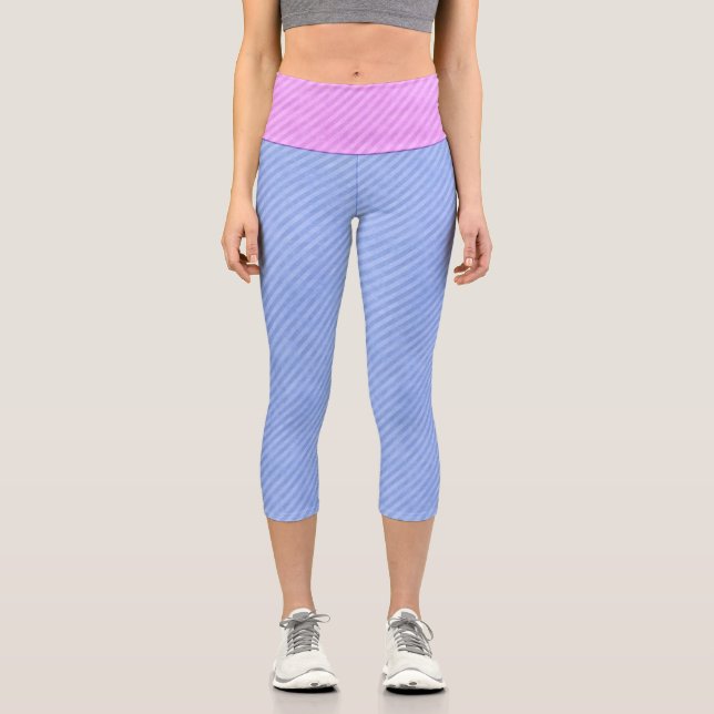 Leggings Capri Grungy rose et bleu rayures (Recto)