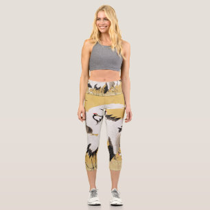 Leggings Capri Grupe de grues japonaises Vintage Oiseau Riche Cla