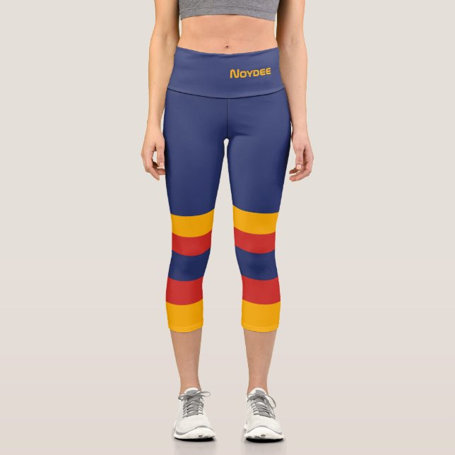 Leggings Capri Half and Stripes Horizontal Lines Blue Yellow Red (Recto)