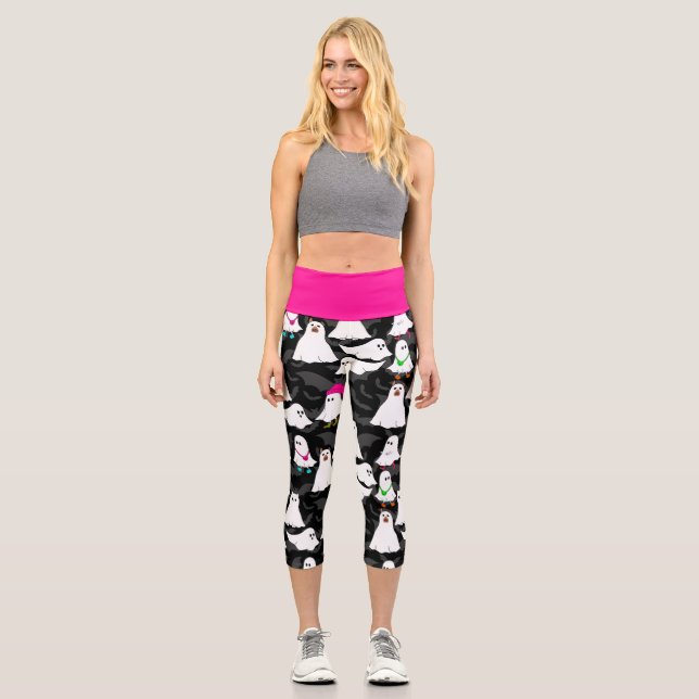 Leggings Capri halloween chat chien fantôme noir (Recto)