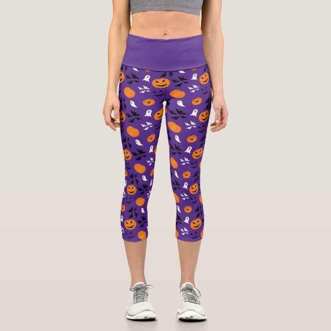 Leggings Capri Halloween fantômes citrouille chauves-souris amusa (Recto)