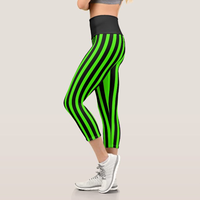 Leggings Capri Halloween Slime Green et Black Stripe (Gauche)