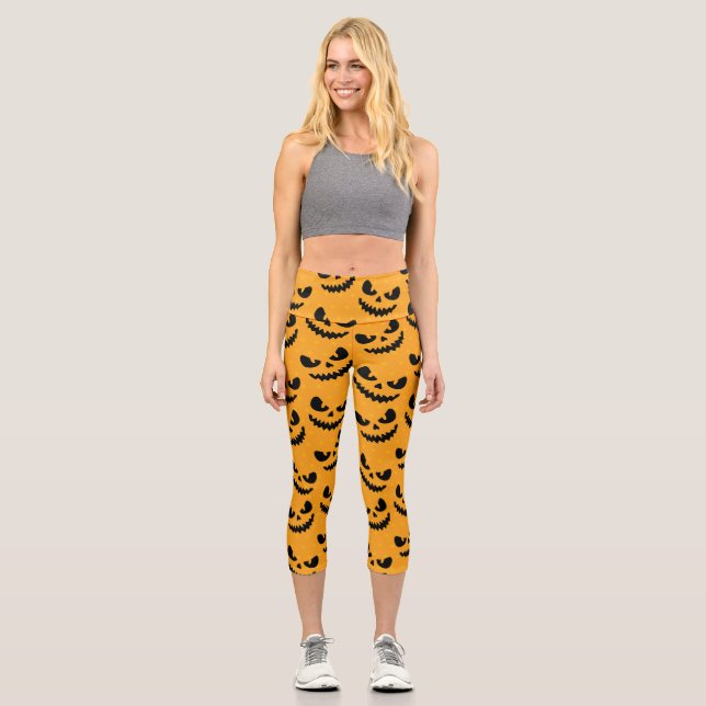 Leggings Capri Halloween : visages effrayants, style vintage. (Recto)