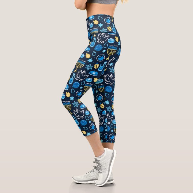 Leggings Capri Hanoukka Symboles Motif bleu (Gauche)
