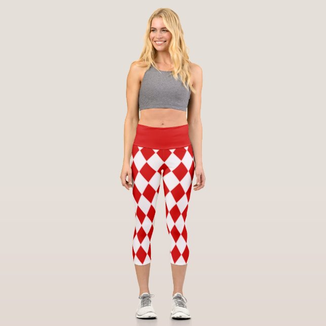 Leggings Capri harlequin blanc rouge halloween (Recto)