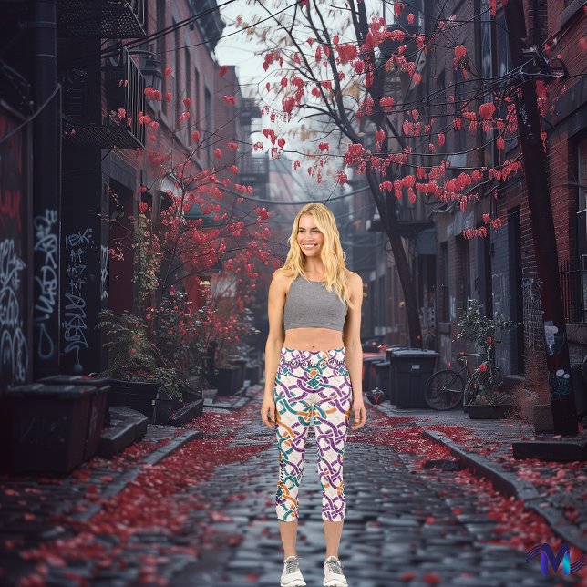 Leggings Capri Harmonie de noeud celtique - Vert et violet vif (Créateur téléchargé)