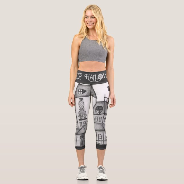 Leggings Capri Haunted House and Bats Halloween (Recto)