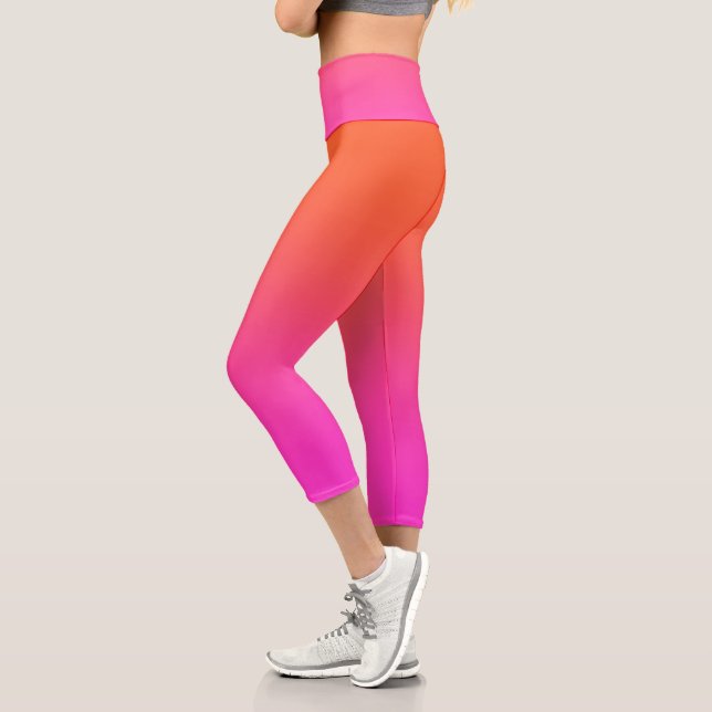 Leggings Capri Haut taille rose orange pour femmes (Gauche)