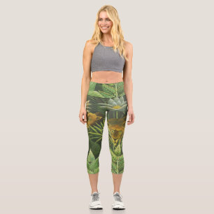 Leggings Capri Henri Rousseau Jungle Tropical Lion Impression Vin