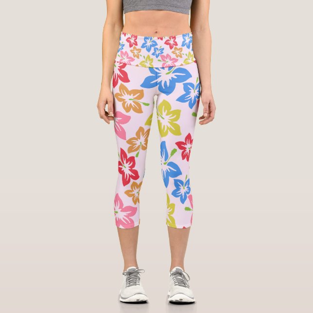 Leggings Capri Hibiscus Coloré, Motif De Fleurs (Recto)