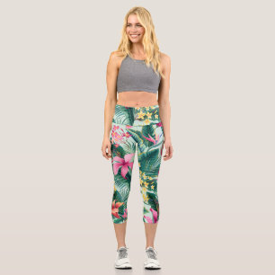 Leggings Capri Hibiscus tropicaux : Motif Floral sans joint