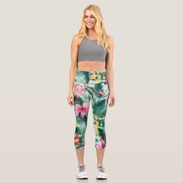 Leggings Capri Hibiscus tropicaux : Motif Floral sans joint (Recto)