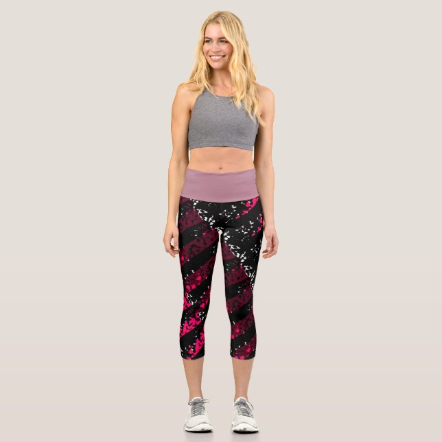 Leggings Capri High waisted capris in pink and black (Recto)