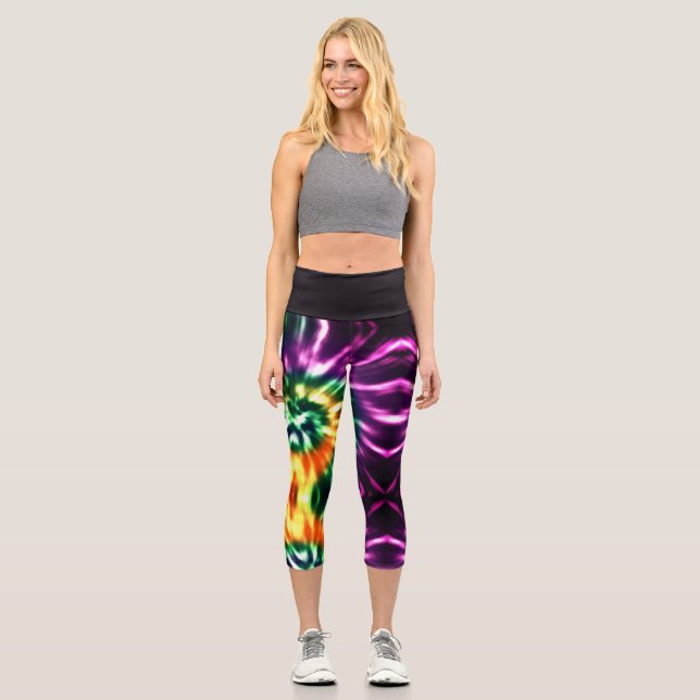 Leggings Capri Hippie boho amusant vert jaune orange violet crava (Recto)