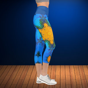Leggings Capri Hippie psychédélique Jambes jaunes et bleues