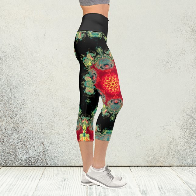 Leggings Capri Hippie psychédélique Jambes Turquoises et noires (Créateur téléchargé)