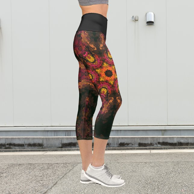 Leggings Capri Hippie psychédélique Jaune Jambes rouge et orange (Créateur téléchargé)