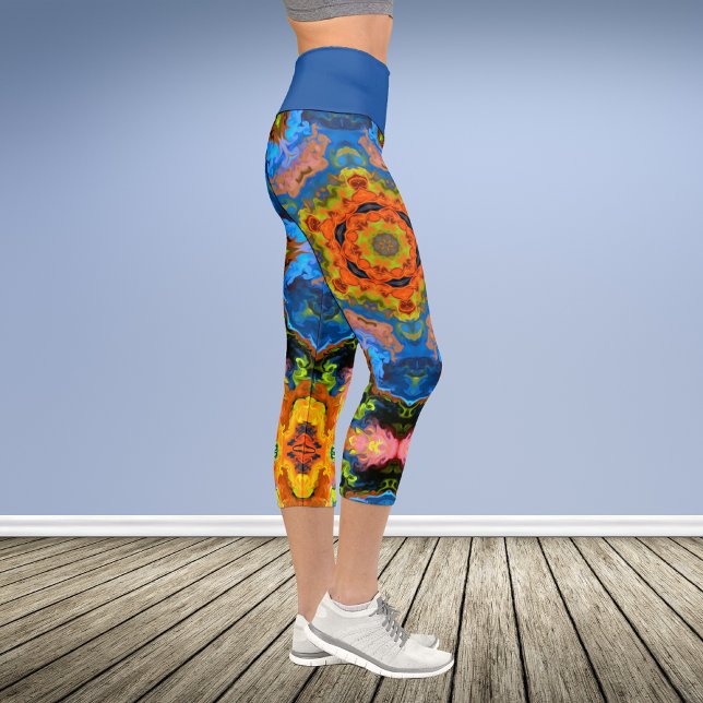 Leggings Capri Hippie psychédélique Orange Bleu et Légendes Verte (Créateur téléchargé)