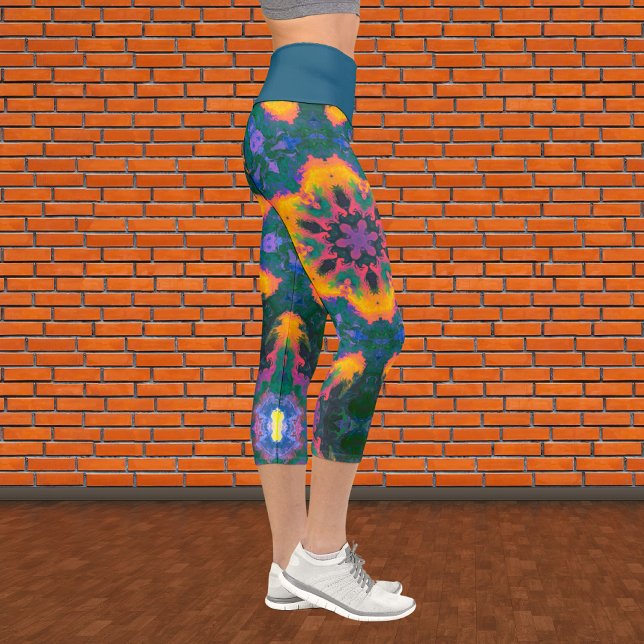 Leggings Capri Hippie psychédélique Orange Bleu et Légendes Verte (Créateur téléchargé)
