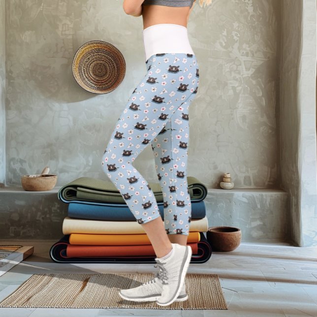 Leggings Capri Hippopotamus White Lotus Blue (Créateur téléchargé)