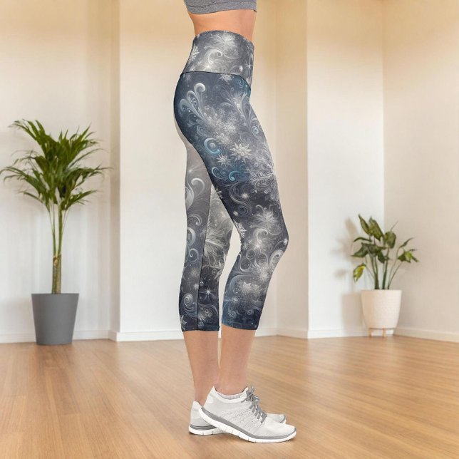 Leggings Capri Hiver Silver et Fléau de neige bleu (Créateur téléchargé)