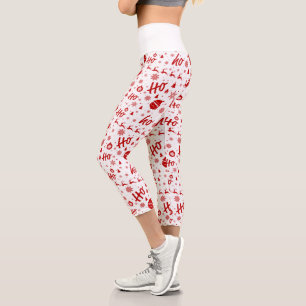 Leggings Capri Ho Ho Ho Ho Motif de Noël blanc et rouge
