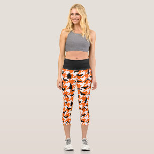 Leggings Capri houndstooth orange halloween chauves-souris noires