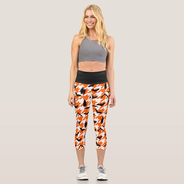 Leggings Capri houndstooth orange halloween chauves-souris noires (Recto)