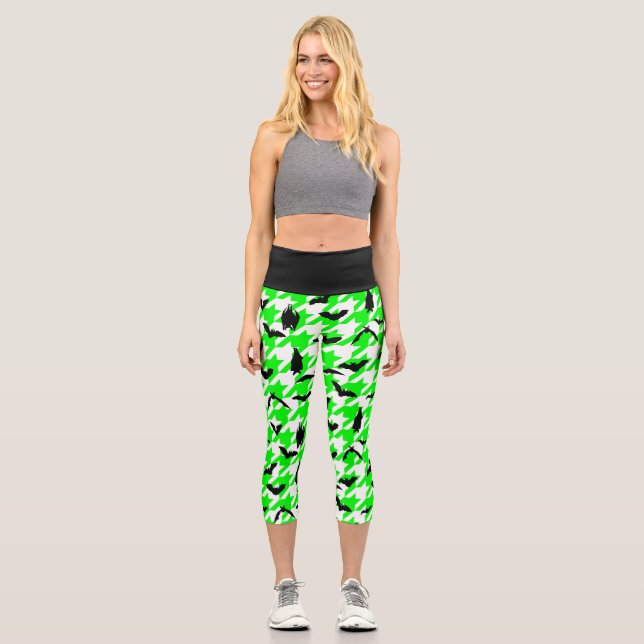 Leggings Capri houndstooth vert halloween chauve-souris (Recto)
