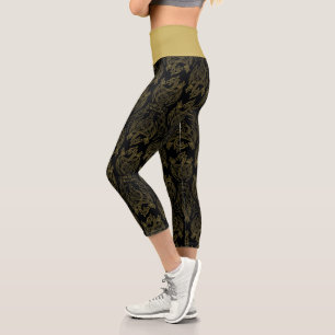 Leggings Capri HOUSE of the Dragon   Gold Filigree Dragon Pattern