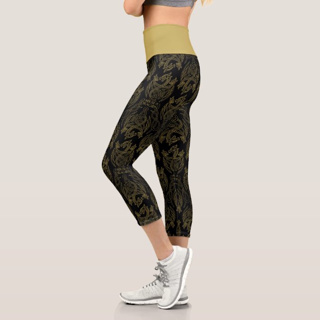 Leggings Capri HOUSE of the Dragon | Gold Filigree Dragon Pattern (Gauche)