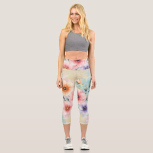 Leggings Capri Il est temps de faire fleurir les floraux Tie Dye