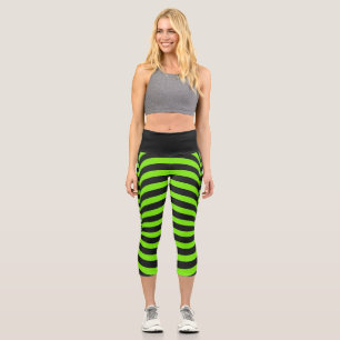 Leggings Capri Illusion d'optique unisexe vert néon et noir
