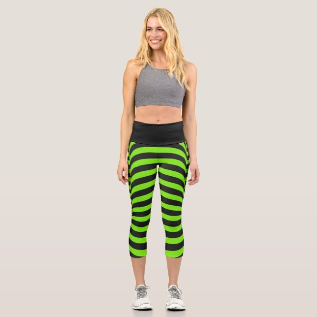 Leggings Capri Illusion d'optique unisexe vert néon et noir (Recto)