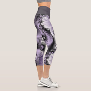 Leggings Capri Illusion Lilac Abstrait Floral Fractal Art Imagina