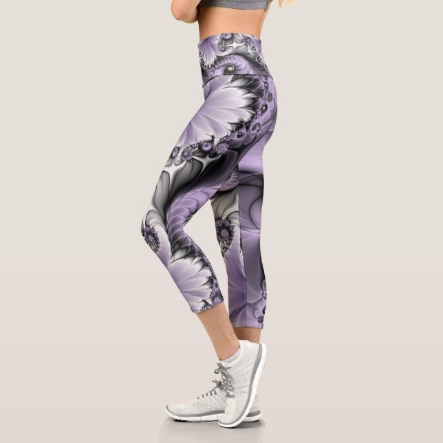 Leggings Capri Illusion Lilac Abstrait Floral Fractal Art Imagina (Gauche)