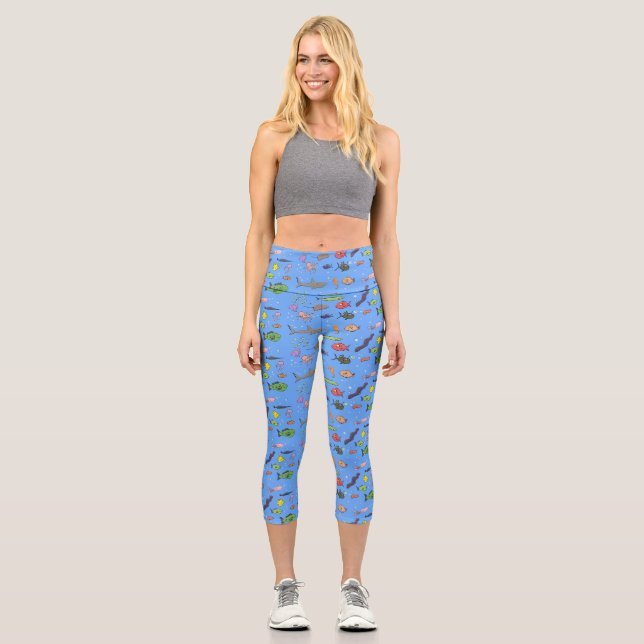 Leggings Capri Illustration amusante de créatures marines (Recto)